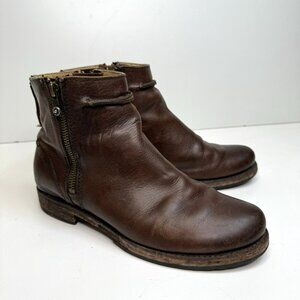 Frye Ankle Boots Womens Size 8.5 Brown Leather Side Zip Distressed Shoes
